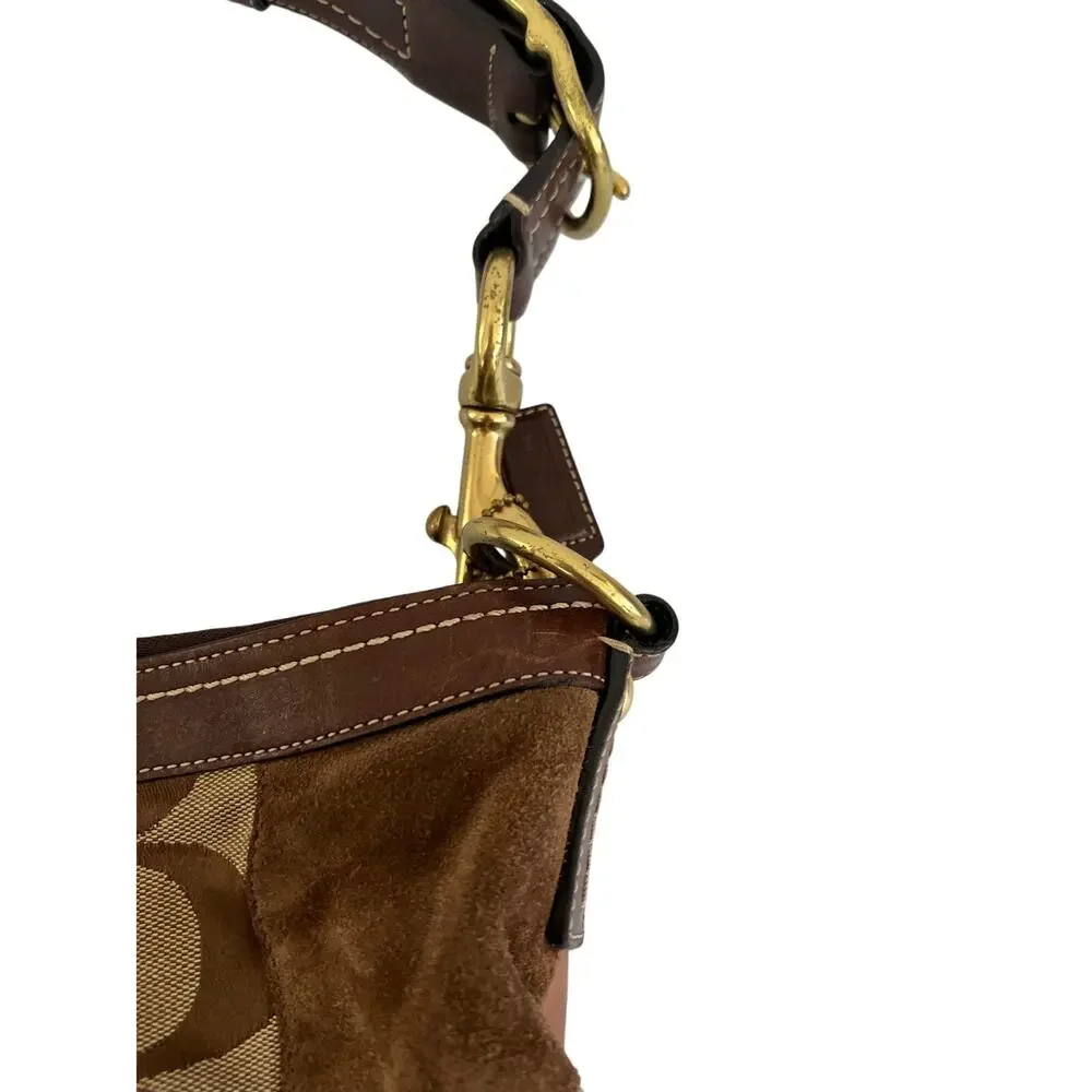 Vintage Coach F0893-F12842 Patchwork Jacquard Leopard Brown Leather Bag Y2K Boho - Picture 7 of 16